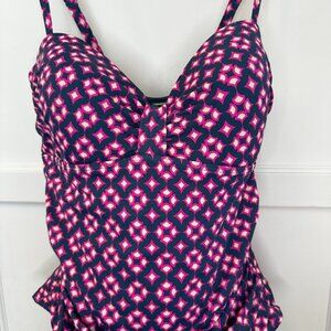 Boden Ischia Bandeau Swimsuit Pink & Blue Size 14